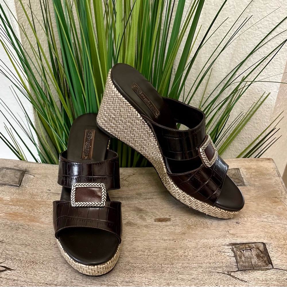 Brighton Black and Brown Wedge Sandals